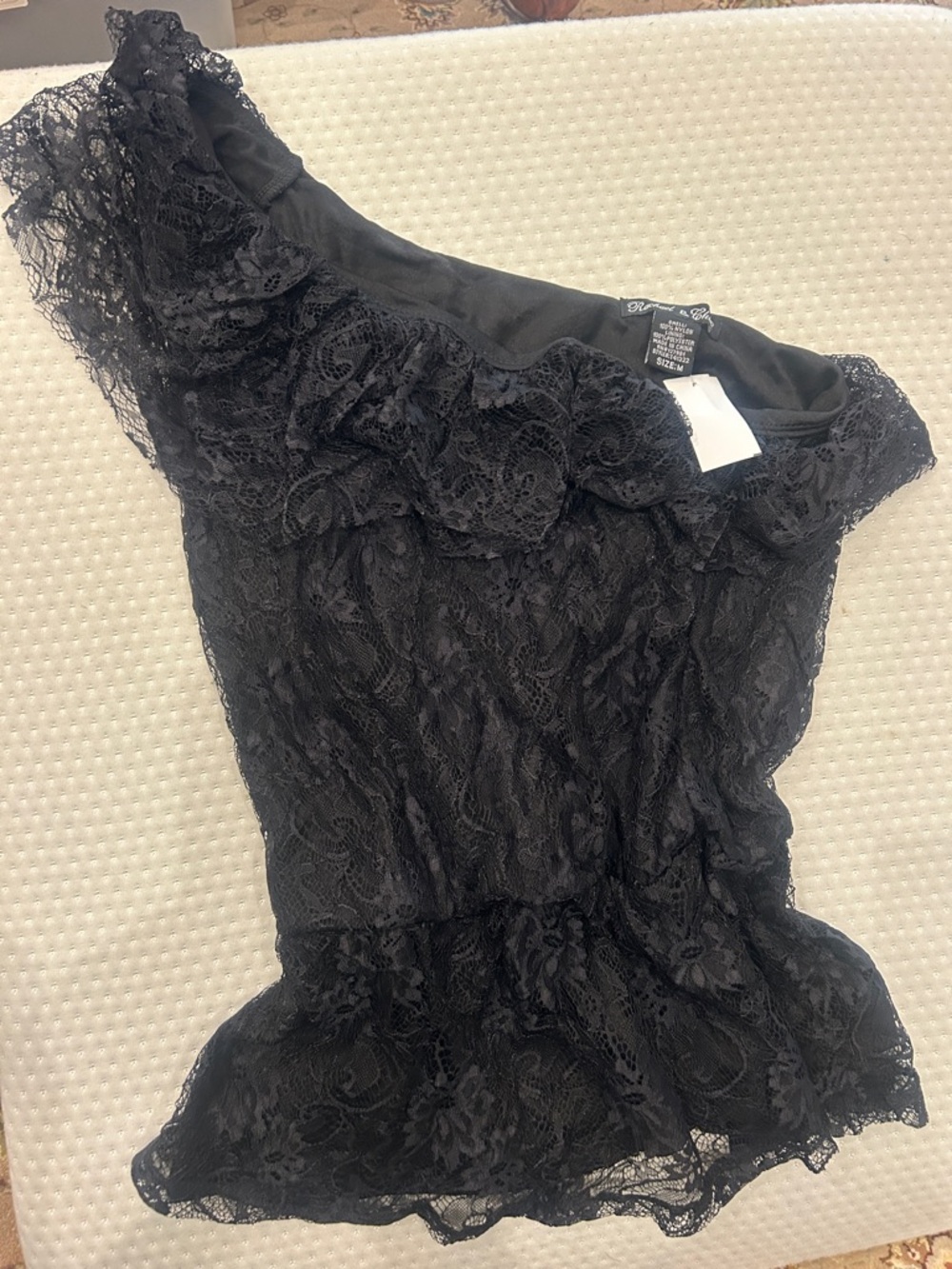 Black Lace One-Shoulder Peplum Top-M-NWT